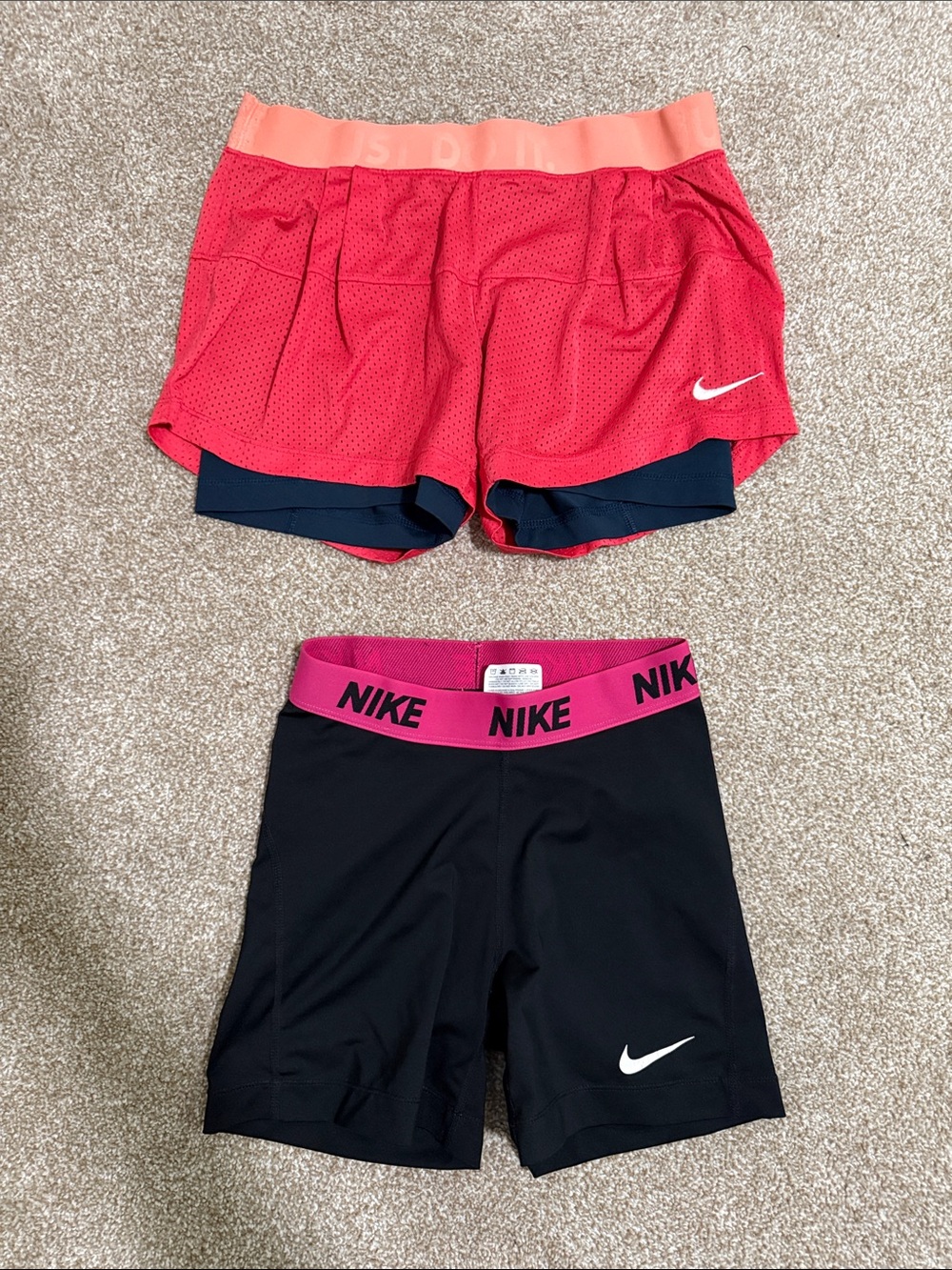 Nike Pink Coral and Black Two-Piece Athletic Shorts Set